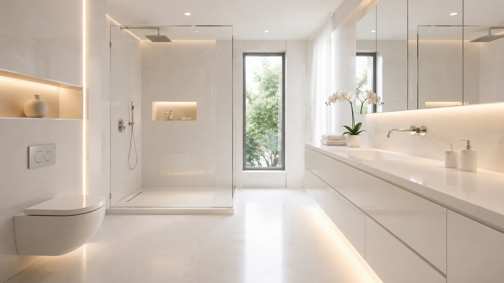 Minimalist white bathroom design Abu Dhabi