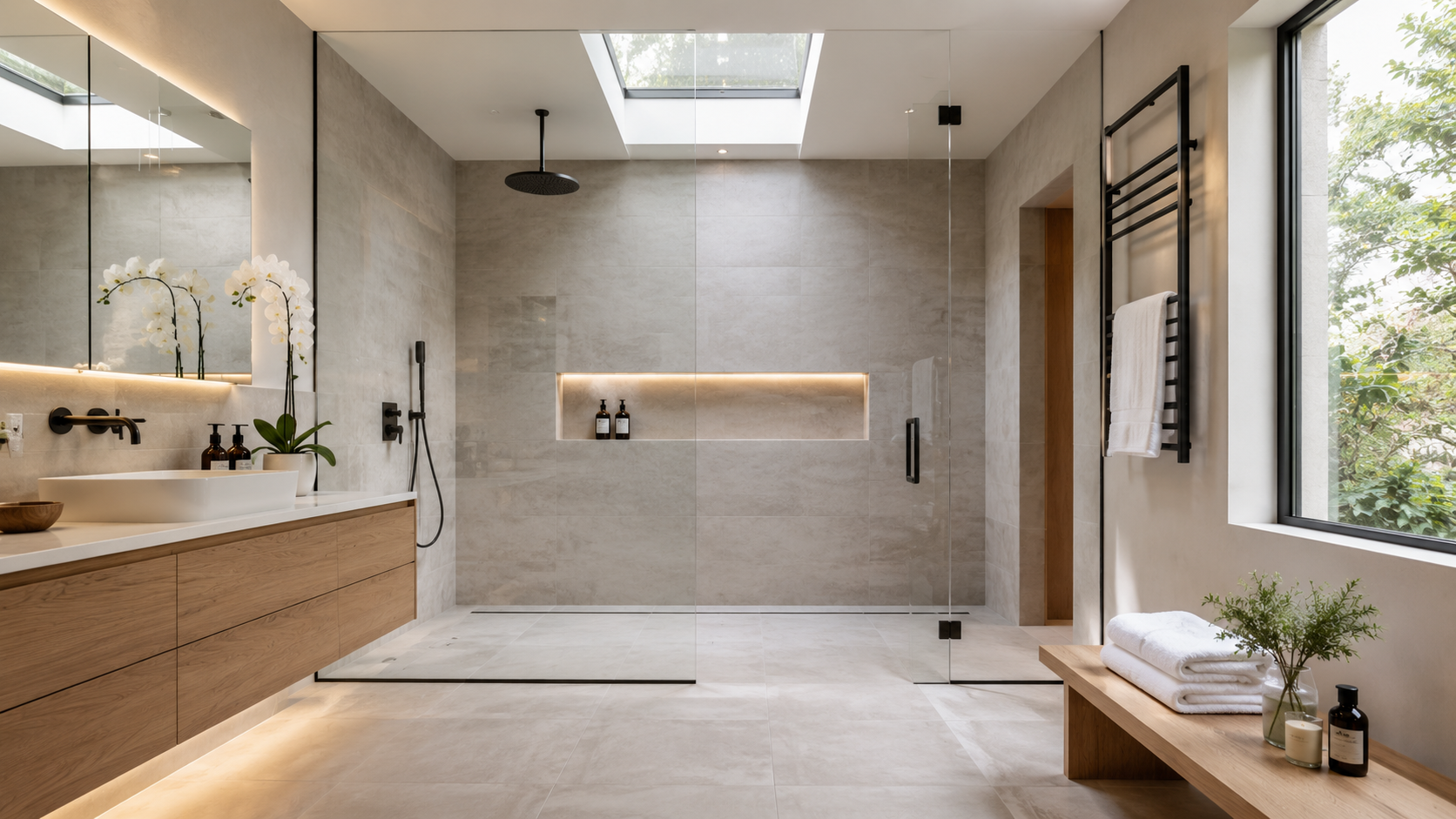 Modern walk in shower bathroom design Abu Dhabi
